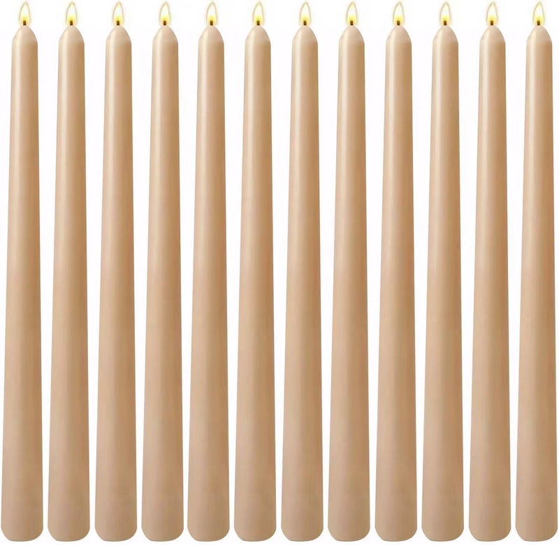 Sihuida 12-Pack Light-Mocha Taper Candles, 10 Inch Unscented Dripless Candlesticks, Long-Lasting Burn Time of 7-8 Hours, Perfect for Home Décor, Weddings, and Events - Image 1